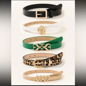 Luxe Vegan Leather Gold Tone Buckle Skinny Belt set